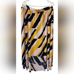 Lane Bryant Skirt 18-20 Bold Geometric High-Low Micro Pleat Yellow Black Pink